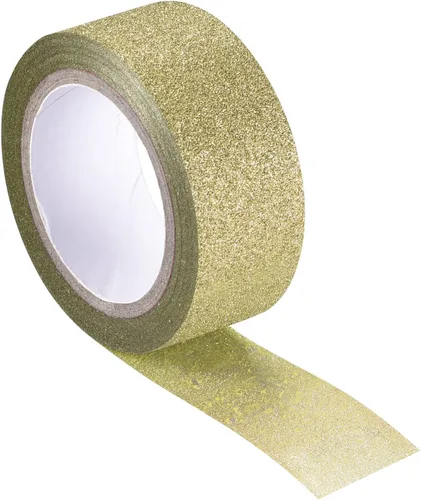 MECCANIXITY Cinta de purpurina de 0.6 pulgadas x 16.4 pies, cinta decorativa autoadhesiva para manualidades, tono dorado, 0.6 in x 16.4 ft para