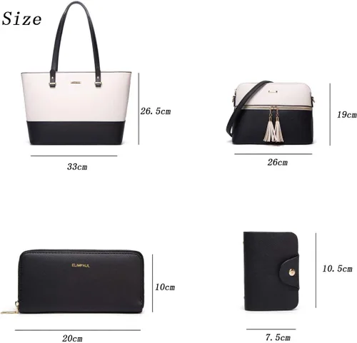 Miniatura 152 de Juego de 4 bolsas modernos para mujer de cuero sintético: bolso tote, bolso de hombro, bolso de mano y cartera.