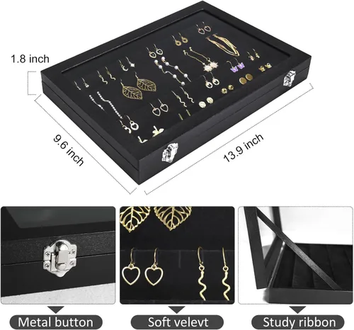 Miniatura 3 de Bandeja organizadora de aretes, bandeja de joyería con tapa, caja de almacenamiento de aretes y estuche de exhibición de joyas, mantén tus aretes