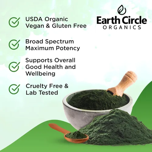 Miniatura 7 de Earth Circle Organics Chlorella en polvo orgánico Vegano, Kosher, pared celular rota, alto en proteínas, fibra y clorofila Algas súper verdes