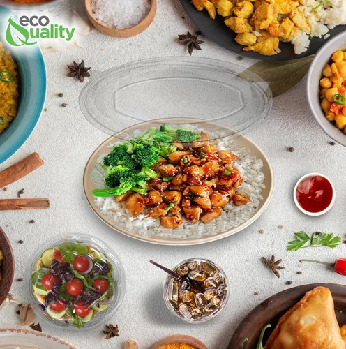 Miniatura 7 de Cuencos de burrito ovalados desechables de fibra compostable de 32 onzas con tapas de cúpula, resistentes, ecológicos, bagazo natural sin blanquear