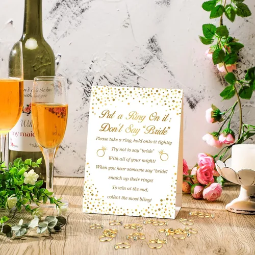 Miniatura 6 de Jetec Juego de 100 anillos falsos para despedida de soltera con tarjeta de no decir novia para boda, compromiso, fiesta, despedida de soltera