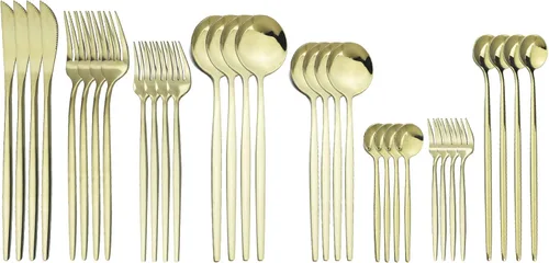 Miniatura 10 de JASHII Juego de cubiertos de 32 piezas con tenedor para tartas, mango largo, cubiertos de acero inoxidable para 4 juegos de vajilla de comer, aptos