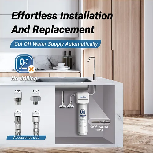 Miniatura 5 de Outlet Maxblue U8-ST - Filtro de agua para debajo del fregadero, 2 años de alta capacidad, reduce el plomo, cloro, metales pesados, mal sabor