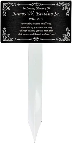 Estaca de Placa Conmemorativa Personalizada, Marcador de Tumba, Placa de Recuerdo, Exterior, Interior, Placa Conmemorativa (Negro/Plateado)