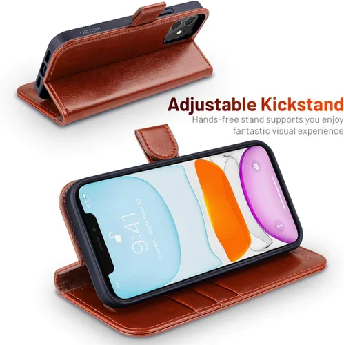 Miniatura 4 de OCASE Compatible con iPhone 12 Case/Compatible con iPhone 12 Pro Wallet Case, Funda Billetera de Piel Sintética con Tapa y Portarjetas con Bloqueo