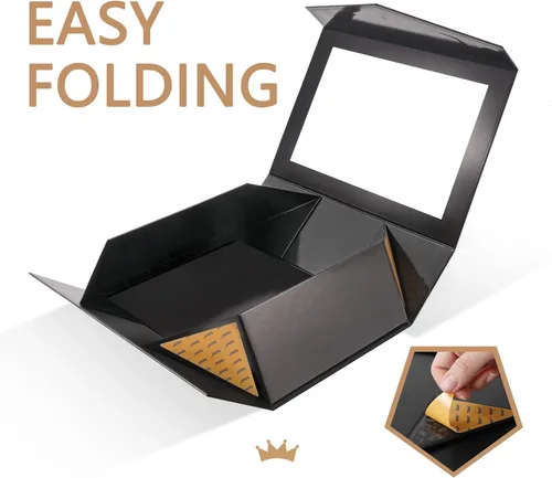 Miniatura 6 de PACKQUEEN 5 cajas de regalo negras grandes con ventanas, 13.5 x 9 x 4.1 pulgadas, cajas de regalo con ventanas transparentes para regalos que