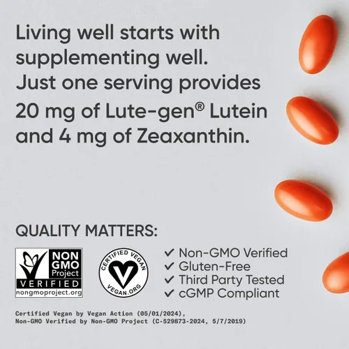 Miniatura 4 de Sports Research® Cápsulas de luteína y zeaxantina, suplemento de apoyo para la salud ocular hecho con Lute-Gen® y aceite de coco orgánico, apto