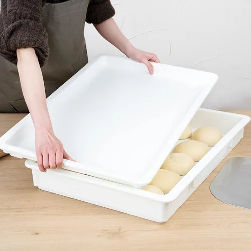 Miniatura 7 de Caja de prueba de 26 x 18 x 3 pulgadas, 1 caja de masa rectangular – apilable, lavavajillas, cajas de plástico blanco para masa de pizza, duraderas