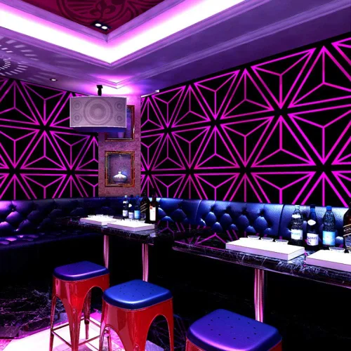 Miniatura 5 de DAWEI Patrón geométrico de moda 3D reflectante triángulo de PVC intermitente papel pintado barra de karaoke caja temática fondo pared 1.73 pies