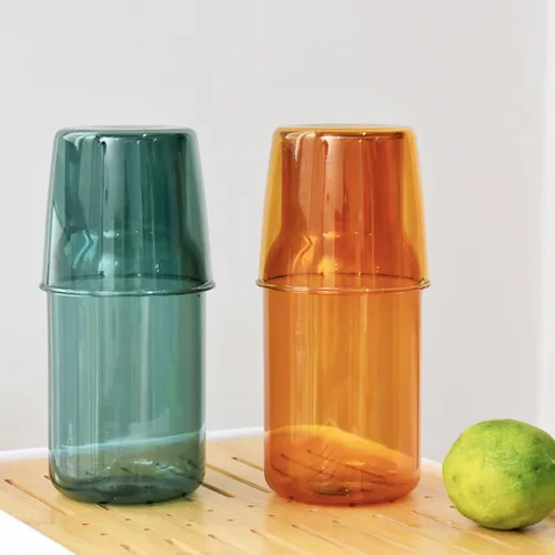 Miniatura 8 de Juego de jarras de agua de vidrio para mesita de noche con taza, jarra de vidrio con tapa para enjuague bucal para dormitorio, baño, jugo, vino