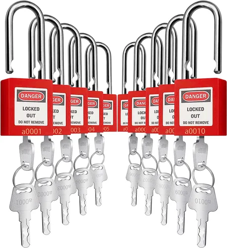 Miniatura 10 de SAFBY Loto - Candados seguros con 10 llaves para estaciones y dispositivos de bloqueo (amarillo, clave diferente)