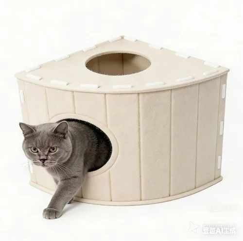 Casa de fieltro para gatos gris, diseño de esquina cerrada en forma de abanico para esquinas de pared y rincones de sofá, con almohadilla