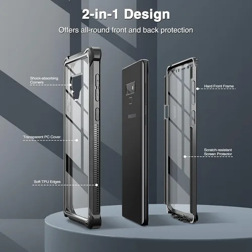 Miniatura 4 de Dexnor Funda para Galaxy Note 9 con protector de pantalla transparente de grado militar resistente 360 cuerpo completo protector a prueba de golpes