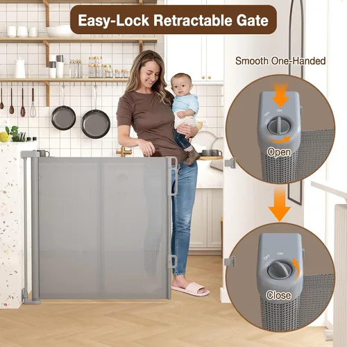Miniatura 4 de Reinforced 120" Extra Wide Retractable Baby Gates for Stairs, Mesh Saftey Gate for Pets, 10 Foot Retractable Dog Gate, No Drilling, One-Hand