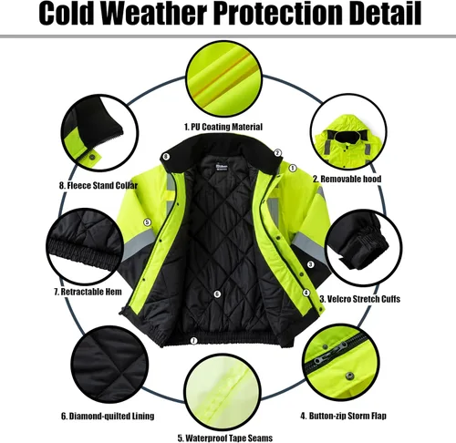 Miniatura 6 de Ubon Chaquetas de seguridad de invierno de alta visibilidad para hombres, impermeable reflectante Hi Vis, chaqueta de trabajo de construcción