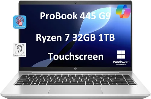 HP ProBook 445 G9 - Laptop de negocios (pantalla táctil FHD de 14 pulgadas, AMD Ryzen 7 5825U, 32 GB de RAM, SSD de 1 TB, lector de huellas