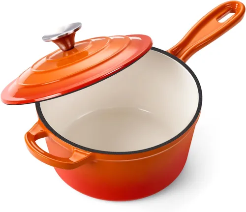 Miniatura 37 de Onader Sartén de hierro fundido esmaltado, cacerola pequeña de 1 cuarto de galón con tapa, olla de hierro fundido, horno holandés esmaltado, Blanco