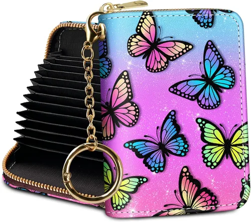 Miniatura 8 de Tarjetero Cartera RFID para Tarjetas de Crédito, Cartera Pequeña para Tarjetas para Mujeres con Llavero con Cremallera, Carteras para Tarjetas
