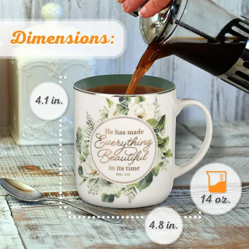 Miniatura 2 de Christian Art Gifts Taza grande de cerámica inspiradora para café y té con texto en inglés «Everything Beautiful Encouraging Bible Verse»