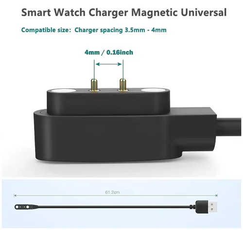 Miniatura 2 de Cargador universal magnético para reloj inteligente, accesorios de reloj inteligente de 2 pines de 0.157 in, cable de cargador magnético de repuesto