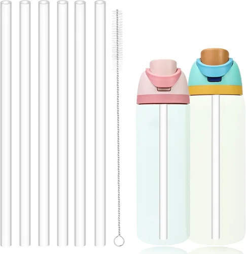 Miniatura 8 de 6 popotes de repuesto para botella Owala FreeSip de 25 onzas, popotes de plástico reutilizables con cepillo limpiador de limpieza para botellas