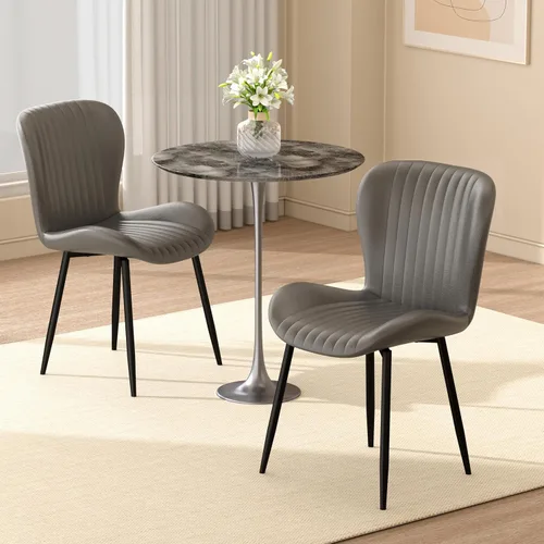 Miniatura 9 de Juego de 2 sillas de comedor modernas tapizadas de piel sintética para cocina, sillas de comedor con respaldo cómodo, color marrón