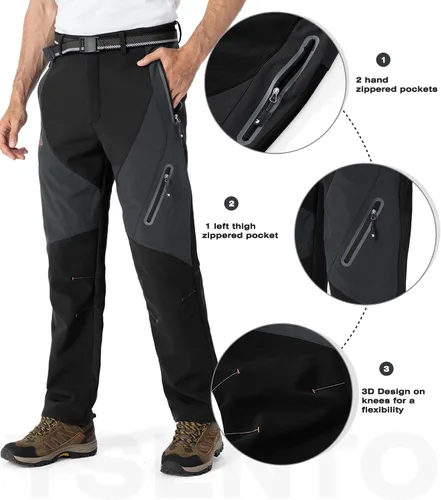 Miniatura 4 de YSENTO Pantalones de esquí con forro polar para hombre, impermeables, con aislamiento softshell, pantalones cargo para senderismo