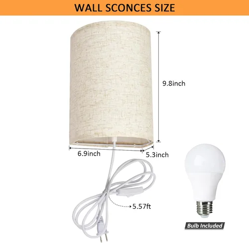 Miniatura 2 de Aplique de pared enchufable, juego de dos apliques de pared de 3 colores, lámpara de pared industrial, lámpara de pared con interruptor de Beige