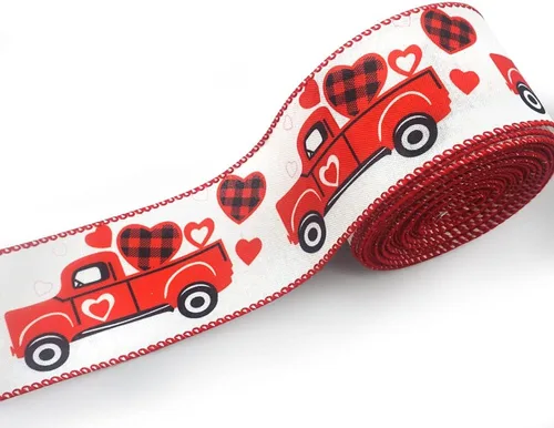 Miniatura 7 de Cintas con borde con cable para el día de San Valentín de 2.5 pulgadas, 10 yardas, cinta roja a cuadros de búfalo rojo para envolver aniversarios