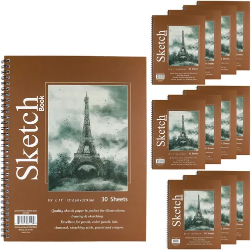 GIFTEXPRESS Paquete de 12 cuadernos de bocetos de tamaño carta, encuadernados en espiral, juego de blocs de bocetos de alta calidad, libro de