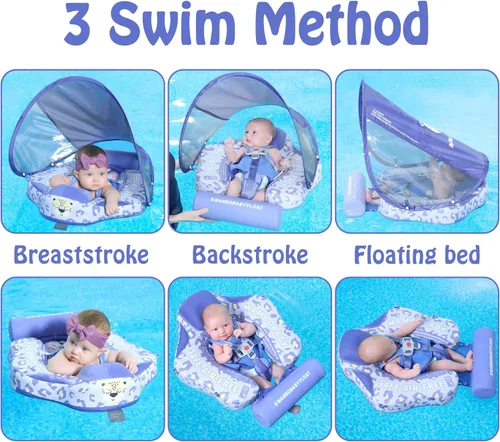 Miniatura 2 de Mambobaby Flotador con Cola Flotador de natación para bebé con toldo, ideal como entrenador de natación; flotador de agua no inflable, salvavidas a