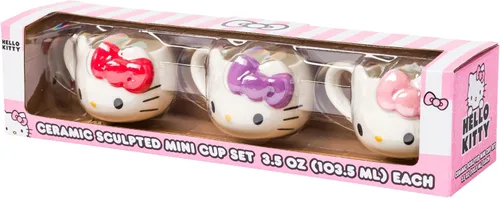 Miniatura 13 de Silver Buffalo Sanrio Hello Kitty Conjunto de 3 tazas de cerámica esculpidas en 3D con arcos de diferentes colores, con asas, perfectas como set