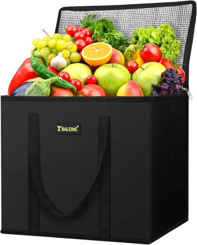 Miniatura 39 de BALEINE Paquete de 3 bolsas reutilizables para comestibles, bolsas de compras plegables para comestibles con parte inferior reforzada y asas