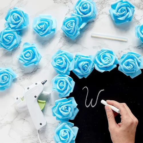 Miniatura 8 de Juvale – 100 unidades de rosas artificiales para decoración de bodas, baby showers, manualidades, 3 pulgadas Azul