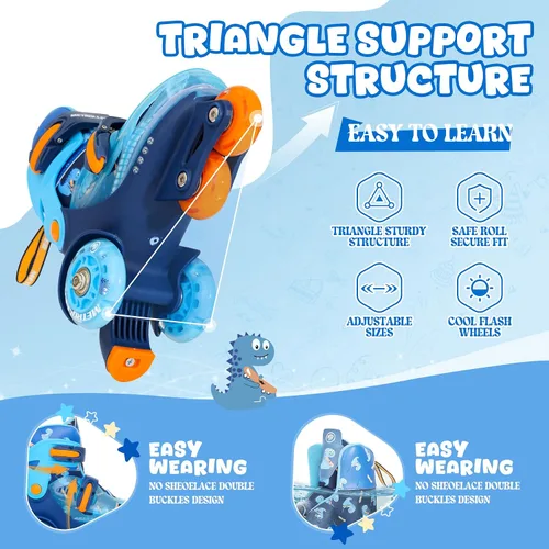 Miniatura 5 de METROLLER Patines de equilibrio con ruedas ajustables para niños pequeños de 3 a 6 años, arcoíris, unicornio, dinosaurios, patines con ruedas