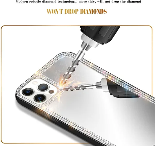 Miniatura 5 de Funda con espejo para iPhone 13 Pro Max para mujer con diamantes de imitación brillantes, espejo adhesivo para funda de teléfono, cubierta de espejo