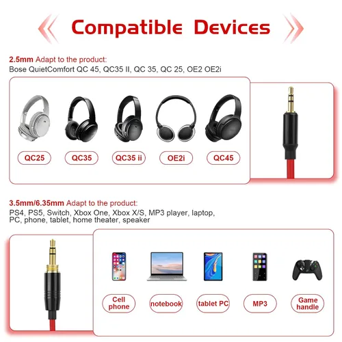 Miniatura 2 de Saipomor NC700 Cable auxiliar de 0.098 in a 0.138 in y 0.250 in, cable de audio en espiral compatible con auriculares Bose QuietComfort 25 QC35