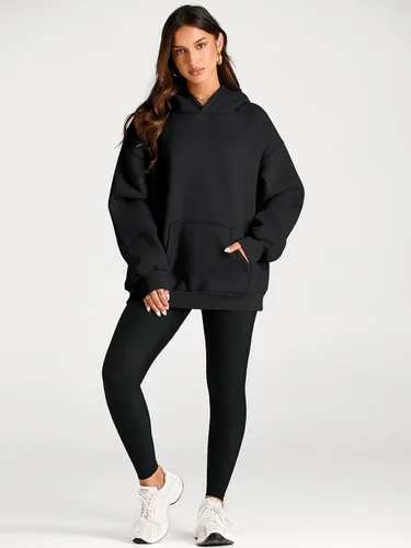 Miniatura 142 de Trendy Queen - Sudaderas extragrandes con capucha para mujer, suéteres de manga larga, sin botones, de vellón, de otoño, ropa de invierno