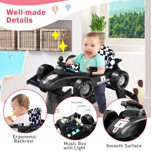 Miniatura 3 de BABY JOY Andador de bebé 4 en 1, Andador de actividad plegable con altura y velocidad ajustables, música, luces, antivuelco, andador de empuje