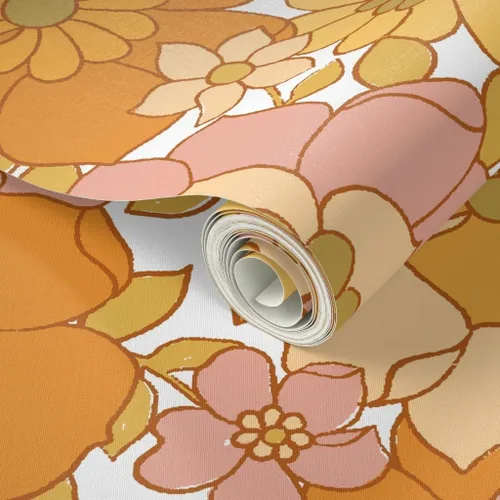 Miniatura 2 de Spoonflower Papel tapiz autoadhesivo de 12 x 2 pies, papel tapiz retro floral blanco vintage de los años 70 Flower Power extraíble