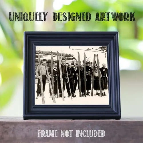 Miniatura 8 de Foto de esquí vintage de un grupo de hombres en una pendiente 11x14 sin marco Póster sin marco: arte de pared alpino en blanco y negro histórico