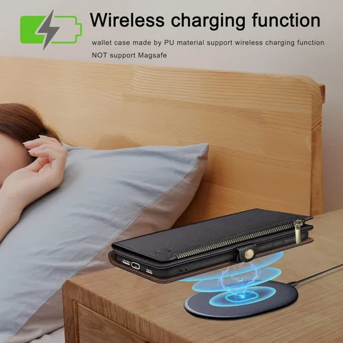 Miniatura 4 de XcaseBar Funda tipo cartera para Samsung Galaxy S22 Ultra con cremallera y tarjetero de crédito [bloqueo RFID], funda de piel sintética con tapa