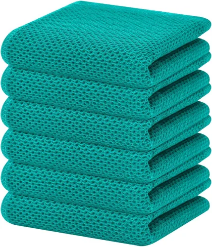 Miniatura 140 de Homaxy Paños de cocina de 100% algodón con tejido de gofre, ultra suaves, absorbentes, de secado rápido, 12 x 12 pulgadas, paquete de 6, amarillo
