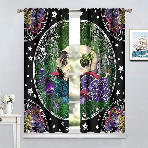 Miniatura 70 de Cortinas góticas de bosque de cuervos, para Halloween, espeluznante, negro, cuervo negro, alas oscuras, suspenso, bolsillo para barra, cortinas