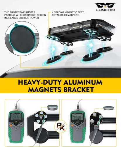 Miniatura 6 de LUMENIX Barra de luces estroboscópicas de baliza para techo, barra de luces LED ámbar de seguridad de tráfico de emergencia con base magnética