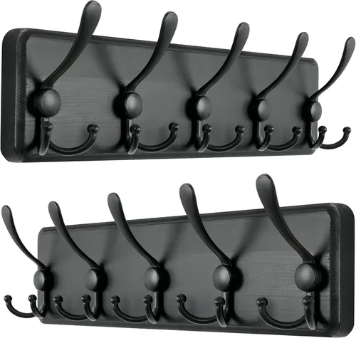 Miniatura 39 de Dseap Perchero de Pared Montado - 5 Ganchos Triangulares, Resistente, Perchero de Pared de Madera para Abriggos, Sombreros, Chaquetas, Ropa, Negro