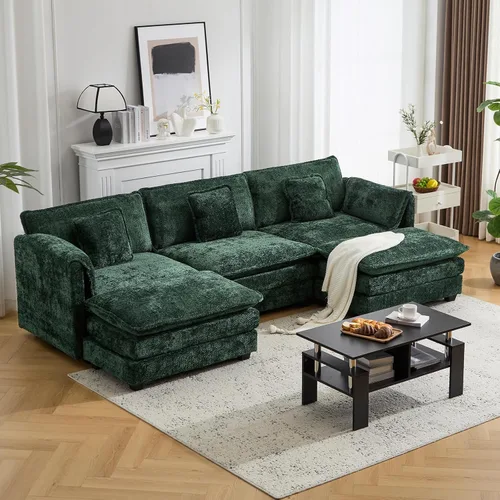 Miniatura 11 de Sofá modular de nube modular de 112 pulgadas con otomana móvil, sofás en forma de L para sala de estar, cómodo sofá de 3 plazas con funda extraíble