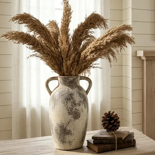 Miniatura 10 de PORCER Jarrón de cerámica, jarrón de terracota de 5.8 pulgadas con asas, florero decorativo bohemio, jarrón rústico para decoración del hogar