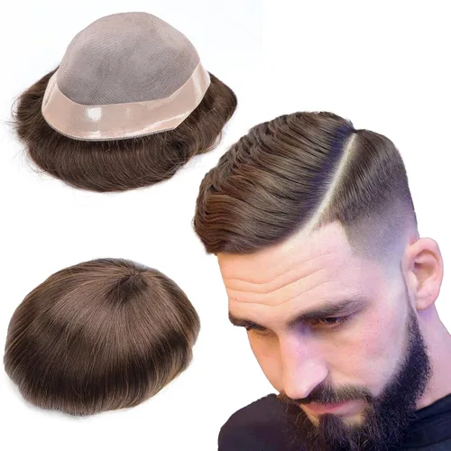 Miniatura 13 de Toupee - Sistema de reemplazo de cabello para hombres, cabello humano real, 5 x 7 pulgadas, base de encaje mono, extensión duradera para hombre